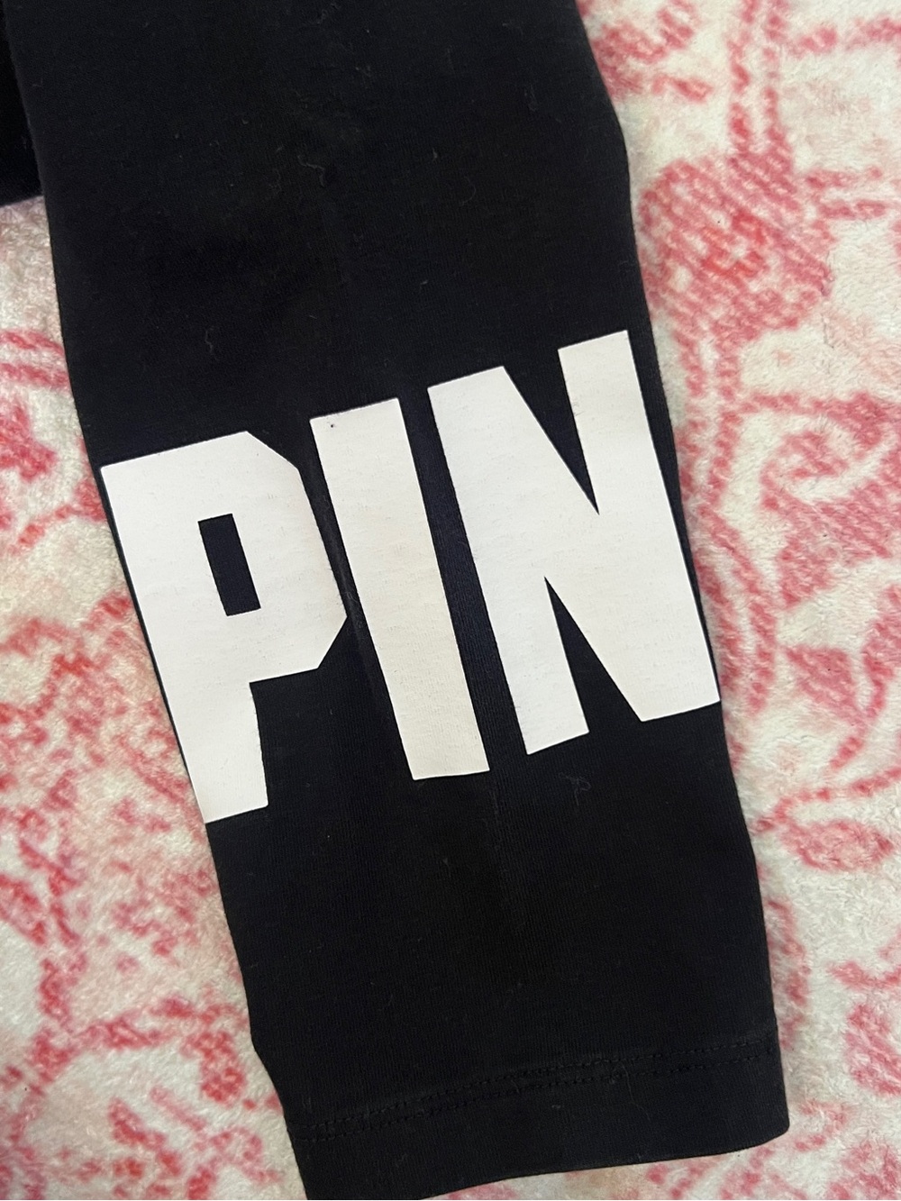 PINK Victoria's Secret Black Leggings with Leopard Waistband and White Logo - Picture 3 of 4